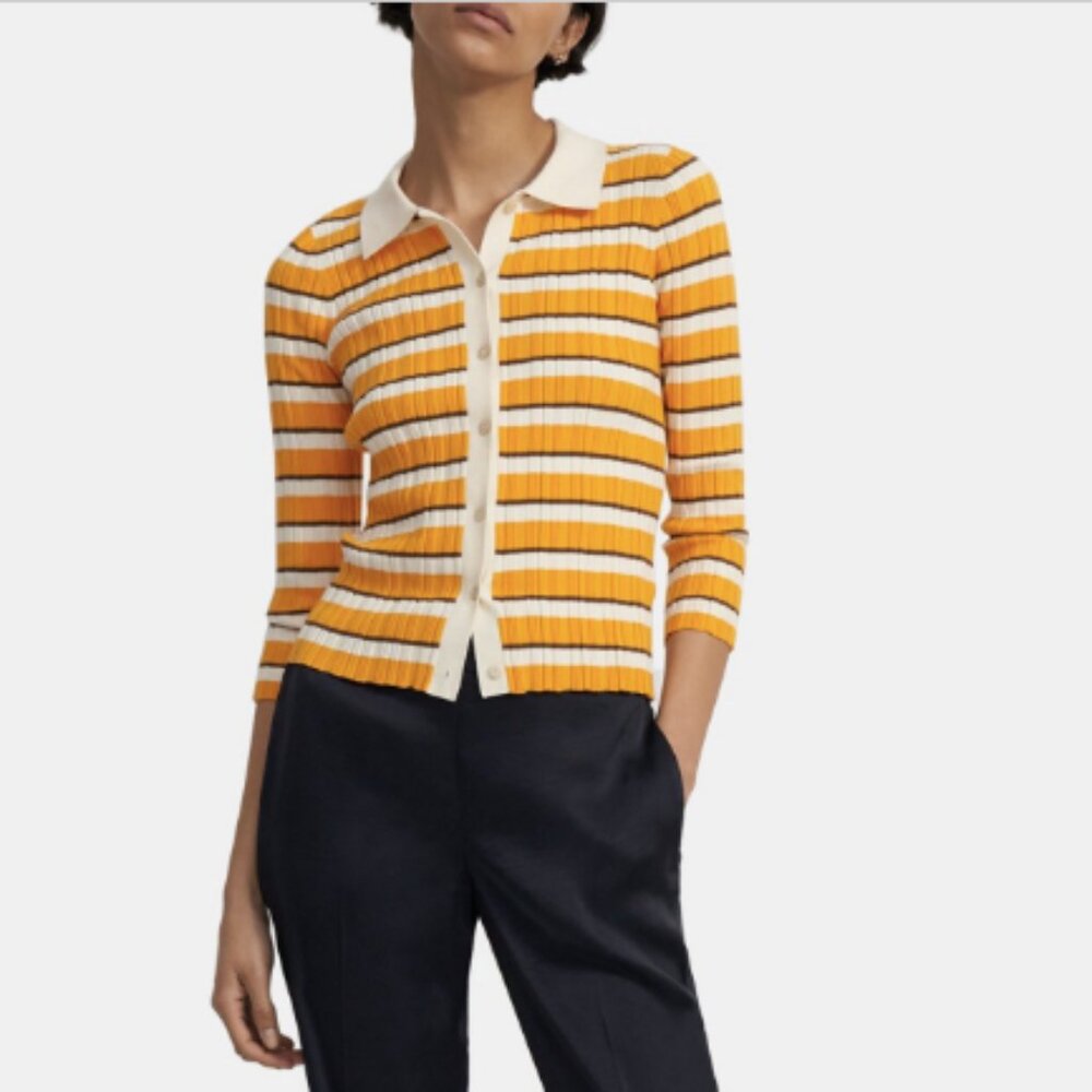 Theory Deep V-Neck Cardigan in Cotton